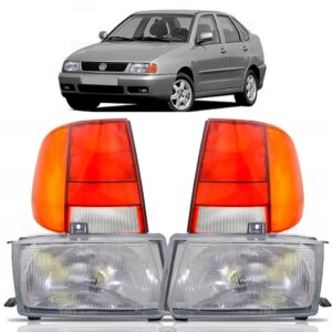 Par Farol Polo Classic 1995 A 1999 + Sinaleira Tricolor Cristal