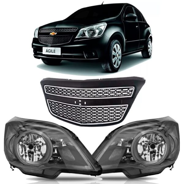 Kit Par Farol Agile 2009 A 2019 Grade Central Friso Cromado Ambos Lados