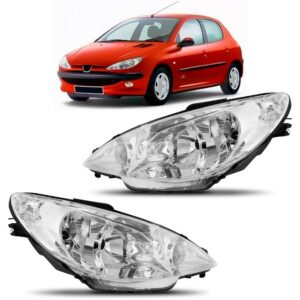 Par Farol Peugeot 206 1999 A 2001 Cromado Lente Raiada Direito