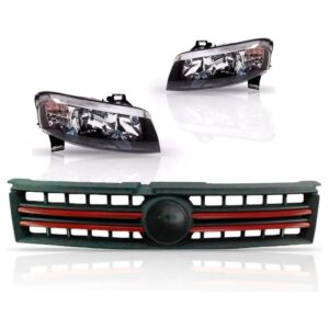 Kit Faróis Stilo 2008 A 2012 Fumê + Grade Friso Vermelho Preto Fosco