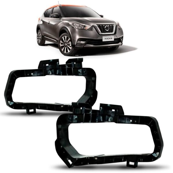 Par Suporte Moldura Farol Milha Kicks 2016 A 2018 Preta Preto Ambos Os Lados