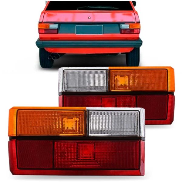 Par Lanterna Traseira Para Gol 1980/1986 Âmbar Friso Preto Tricolor