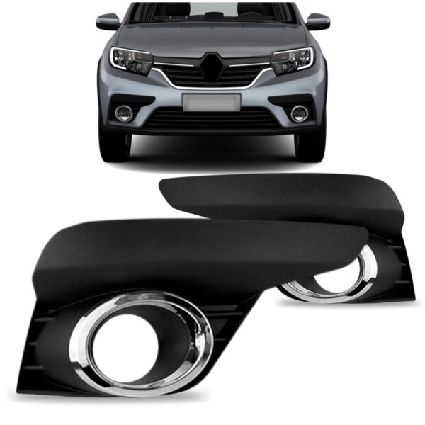 Par Moldura Milha Logan Sandero 20 21 22 C/ Furo Aro Cromado Preto