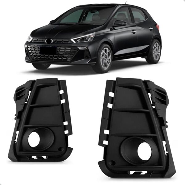 Par Moldura Farol Milha Hb20 2023 Até 2024 Preta Com Furo Preto