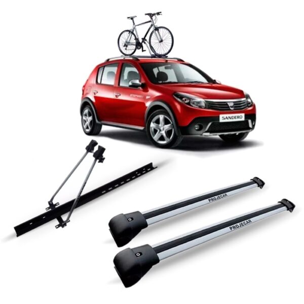 Travessa Rack Sandero Stepway 2014 2015 Prata + Suporte Bike Plata