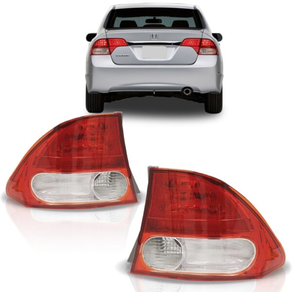 Jogo Sinaleira Farol Traseiro New Civic 2007 A 2011 Canto Vermelho