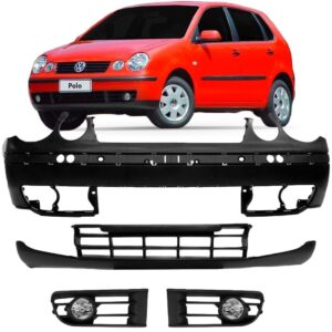 Parachoque Polo 2003 04 05 06 C/spoiler Molduras E Par Milha Preto