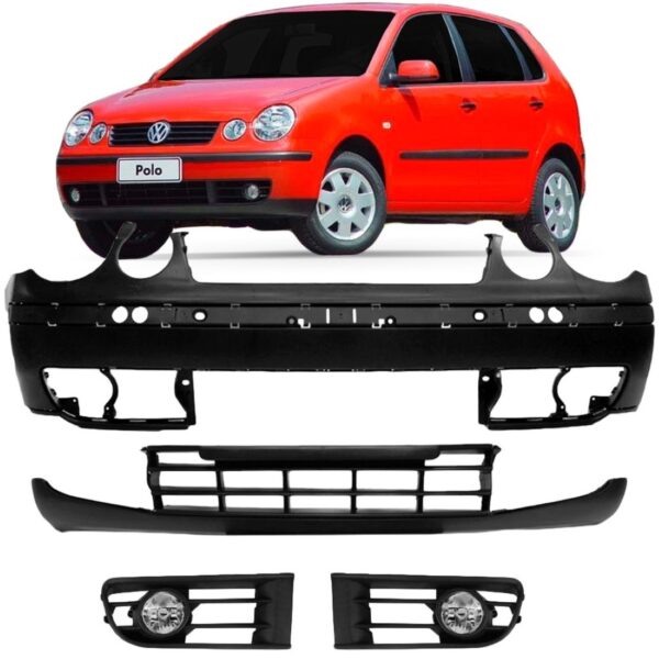 Parachoque Polo 2003 04 05 06 C/spoiler Molduras E Par Milha Preto
