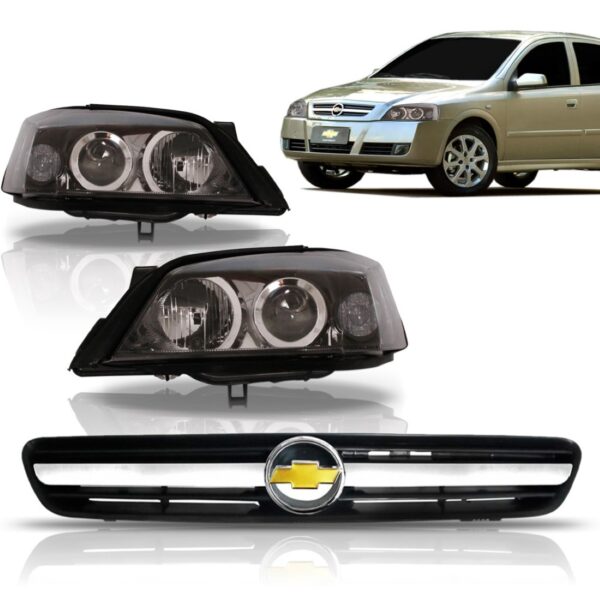 Kit Farol Mascara Negra Fume + Grade Astra 2003 A 2012