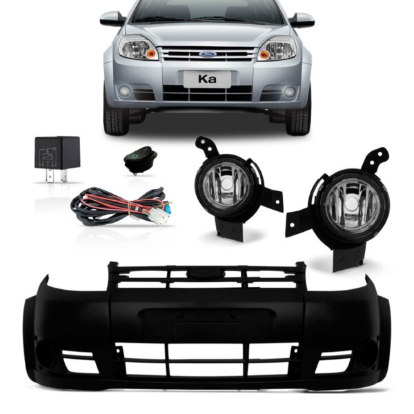 Parachoque Ford Ka 2008 2009 2010 Com Kit Farol Milha