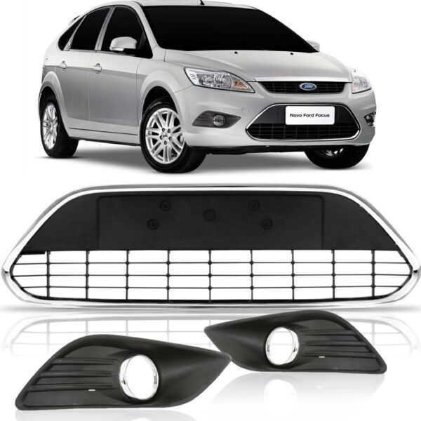 Kit Grade Focus 2009 2010 Central Lateral Com Friso Cromado