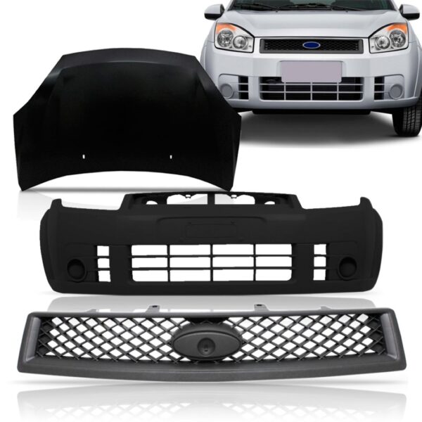 Kit Fiesta 2008 09 2010 Capo + Grade Dianteira + Parachoque Preto