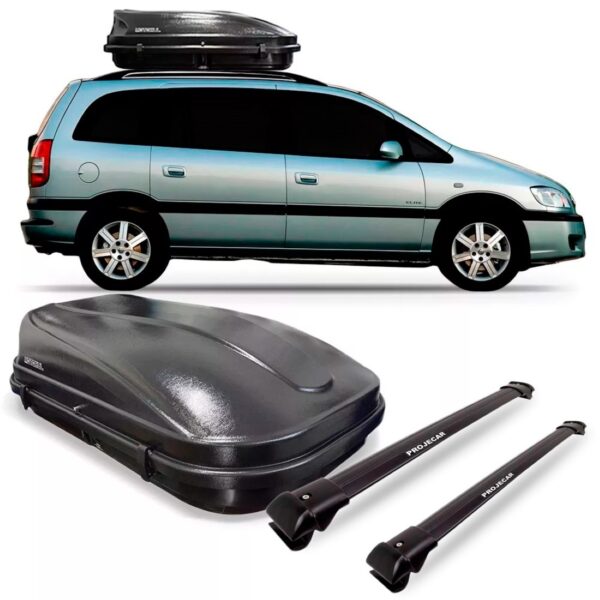 Kit Suporte Bagagem De Teto Zafira + Bau Maleiro 510 Litros Preto