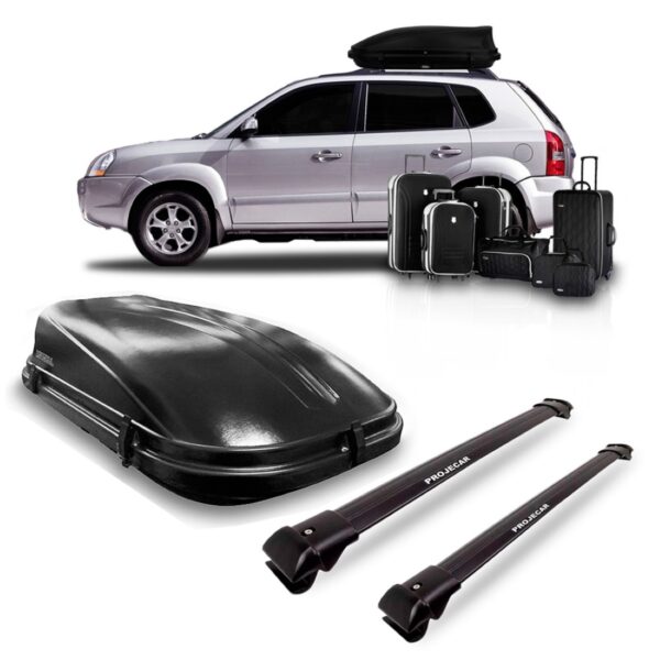 Jogo Suporte Tucson Aluminio Preta Com Maleiro 350 Litros Preto