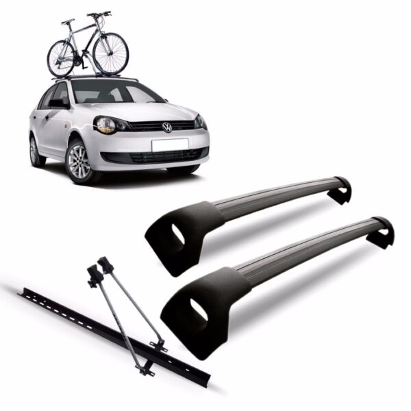 Bagageiro Rack Teto Polo 2003 A 2015 + Suporte Bike Preta