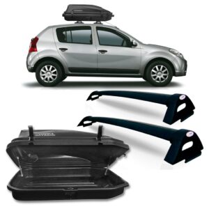 RACK BAGAGEIRO TETO SANDERO PRETO COM MALEIRO 270 LITROS