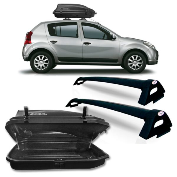 RACK BAGAGEIRO TETO SANDERO PRETO COM MALEIRO 270 LITROS