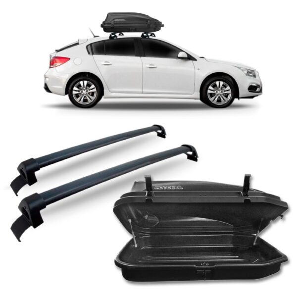 Bagageiro Teto Cruze Hatch Preto + Maleiro 270 Litros Preta