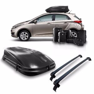 Rack Teto Para Hyundai Hb20 Preto + Maleiro 350 Litros 50 Kg Preto
