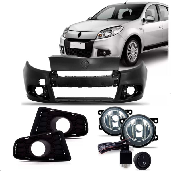Parachoque Sandero 2011 A 2013 Com Kit Farol Milha 1a Linha