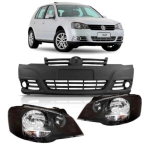 Kit Golf 2007 À 2012 Parachoque + Par Farol Máscara Negra.