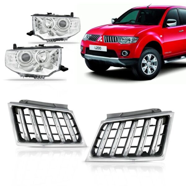 Kit Faróis Pajero Dakar 12 13 14 L200 + Par Grades Cromadas