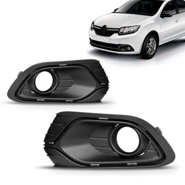 Par Moldura Farol Milha Logan 2014 15 16 17 2018 Com Furo - Preto