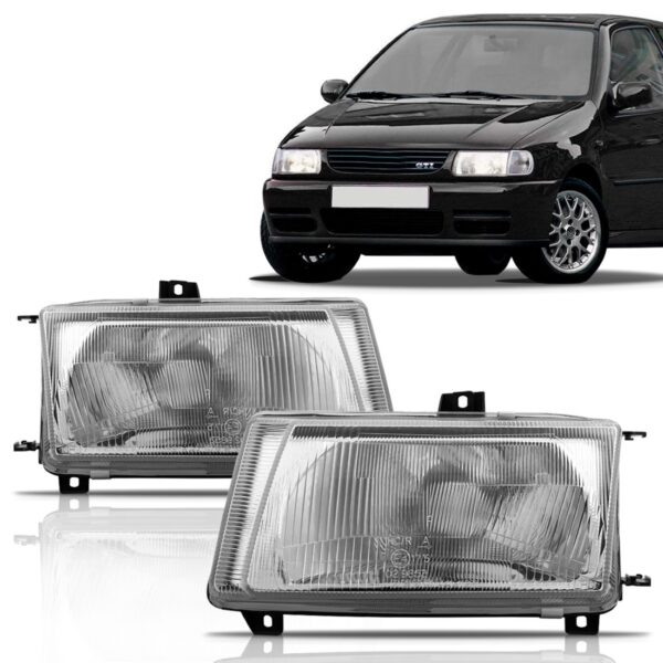 Par Farol Polo 1997 98 99 2000 Mascara Cromada Foco Simples