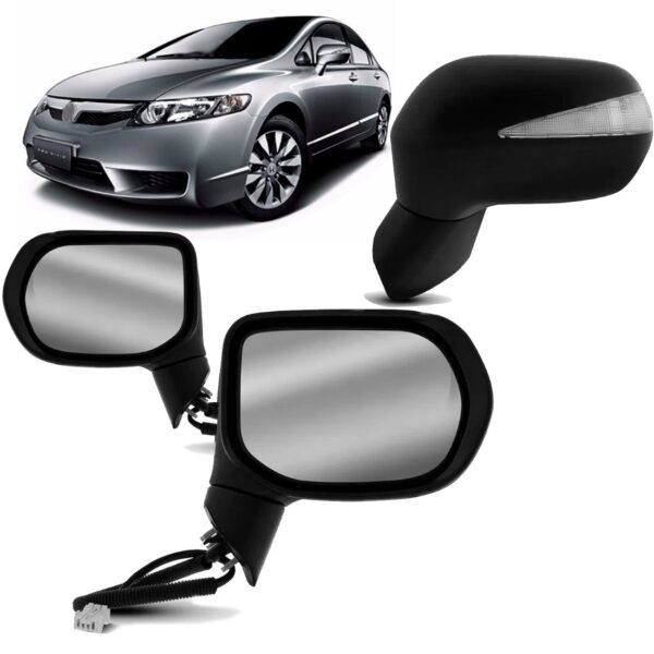 Par Retrovisor Civic 2006 A 11 Elet C/ Sinaleira Preto Liso