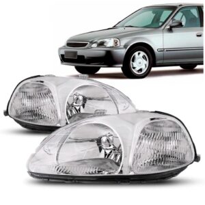 Par Farol Civic Sedan 1996 97 98 Manual Cromado Foco Simples