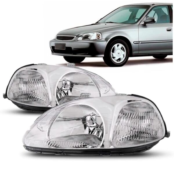 Par Farol Civic Sedan 1996 97 98 Manual Cromado Foco Simples