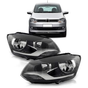 Par Farol Foco Duplo Para Vw Fox 2010 Até 2014 Mascara Negra Ambos Lados