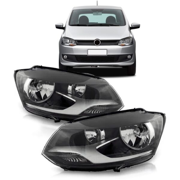 Par Farol Foco Duplo Para Vw Fox 2010 Até 2014 Mascara Negra Ambos Lados