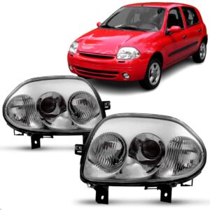 Par Farol Elétrico Clio 1999 A 2002 Foco Duplo Cromado Direito