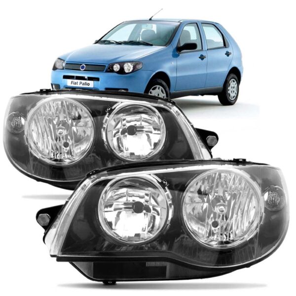 Par Farol Mascara Negra Palio Pitbull 04 A 2013 Aro Cromado