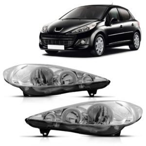 Jogo Farol Peugeot 207 2009 2010 2011 12 2013 Manual Cromado