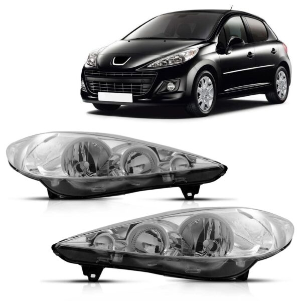Jogo Farol Peugeot 207 2009 2010 2011 12 2013 Manual Cromado