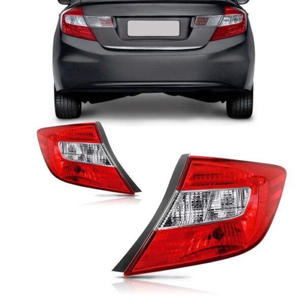 Par Lanterna Traseira Honda Civic 2012 2013 2014 Com Soquete Vermelho