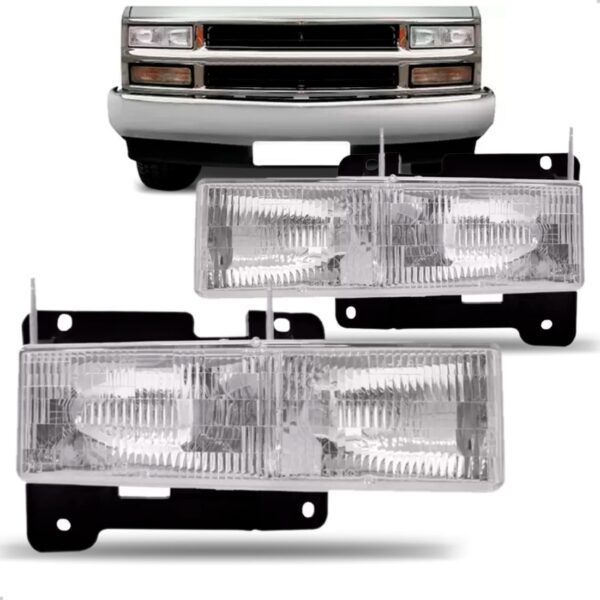 Par Farol Silverado 1997 A 04 C/ Foco Duplo Mascara Cromada