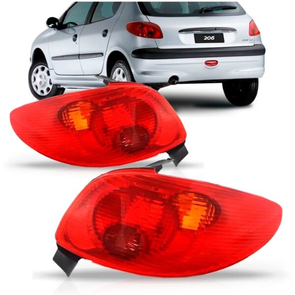 Par Lanterna Traseira Peugeot 206 2004 A 2010 Vermelho