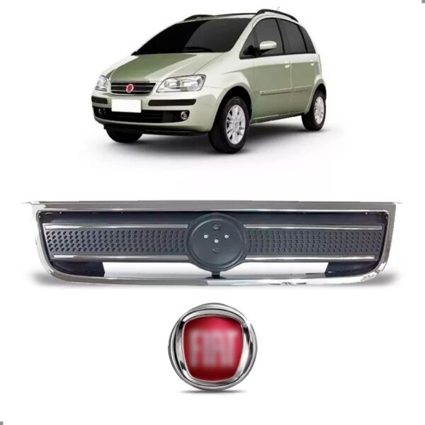 Grade Com Emblema Para Fiat Idea 2005 A 2010 Moldura Cromado Plástico
