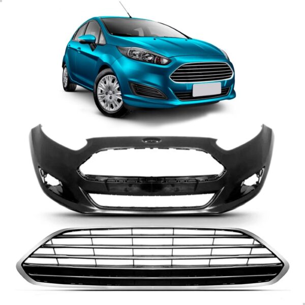 Kit Envolvente + Grade Fiesta 2013 A 2017 Com Friso Cinza