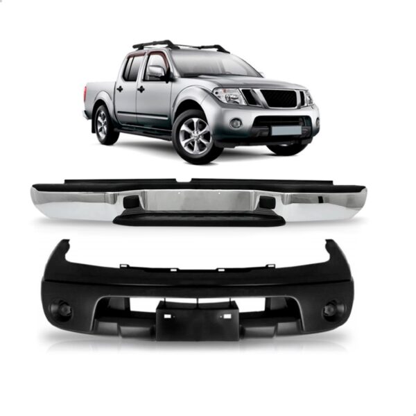 Kit Parachoque Dianteiro E Traseiro Cromado Frontier 08 A 13 Preto