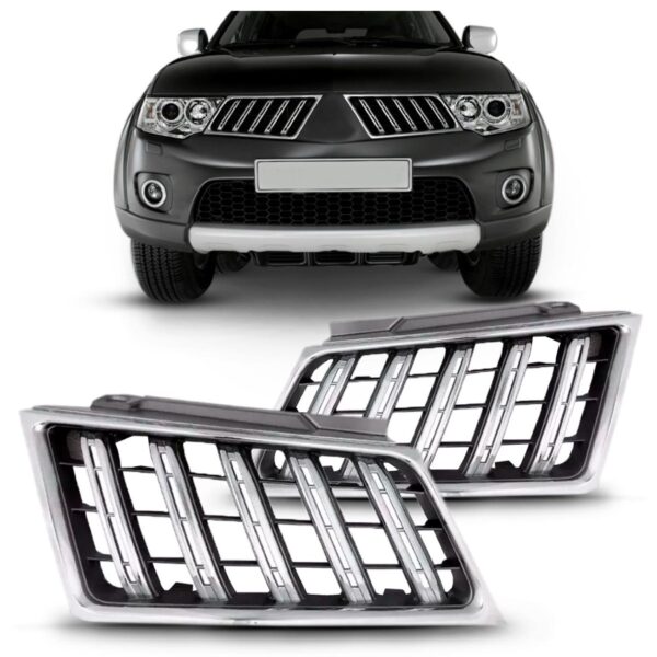 Par Tela Frontal Radiador Pajero Dakar 2009 A 2013 Cromado Cromado