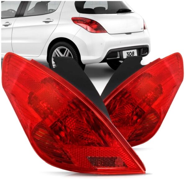 Par Sinaleira Traseira Peugeot 308 2011 A 2015 Hatch Ambos Lados Vermelho