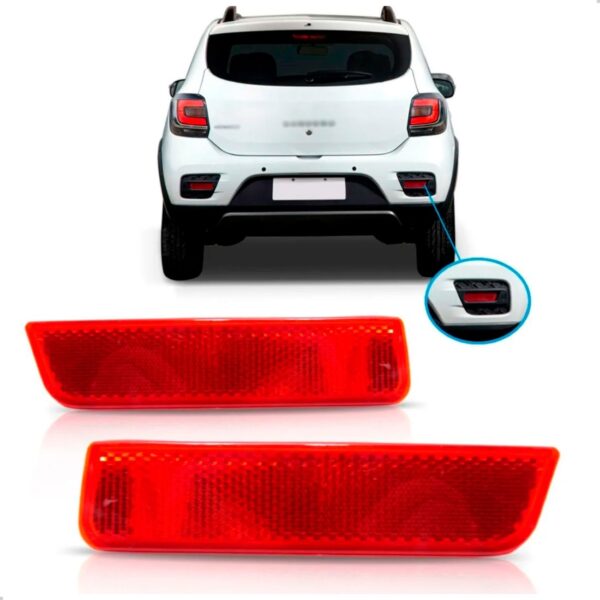 Par Refletor Parachoque Traseiro Sandero Stepway 2015 A 2018 Vermelho