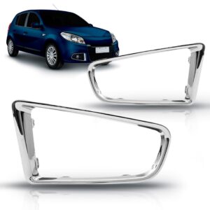 Par Moldura Farol Milha Sandero 2012 A 2014 Cromado C/furo Cinza Ambos Os Lados