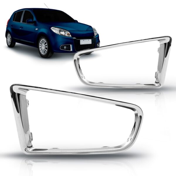 Par Moldura Farol Milha Sandero 2012 A 2014 Cromado C/furo Cinza Ambos Os Lados