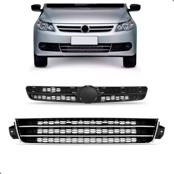 Kit Grades C/ Emblema Gol G5 2009 A 2012 Superior E Inferior Plástico