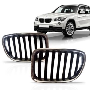 Par Grade Radiador Bmw X1 13 A 15 Preto Com Moldura Cromada